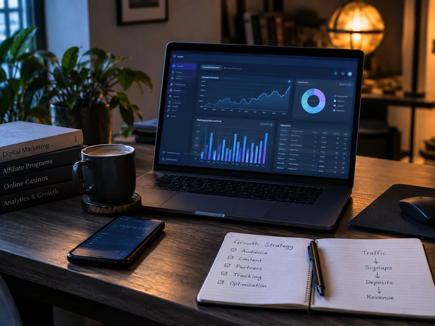 Рабочее место с аналитикой affiliate marketing